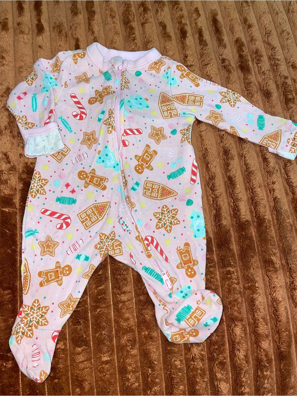 Pink Holiday Gingerbread Footed One-Piece for Kids